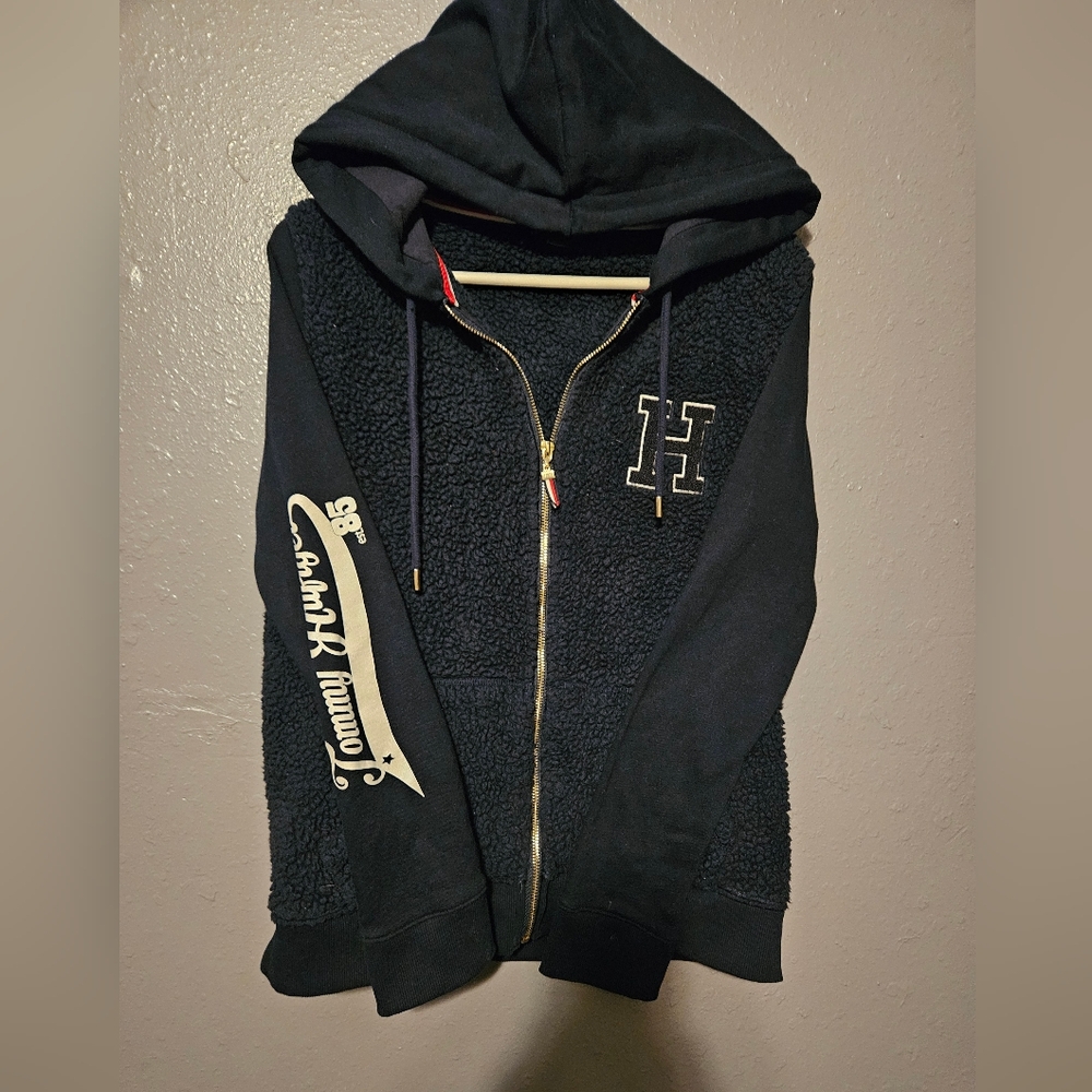 Tommy Hilfiger Hoodie Faux Shepra Fleece Womens M Blue Full Zip Jacket(1086